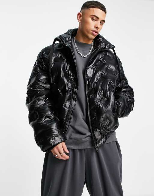 River Island oversized monogram puffer in black