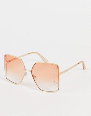 River Island oversized ombre sunglasses with diamante studs in orange