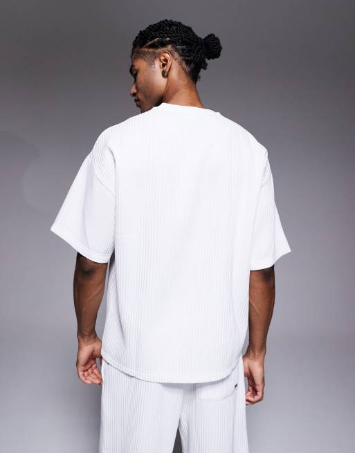 River Island oversized plisse t-shirt co-ord in white, 3 of 5