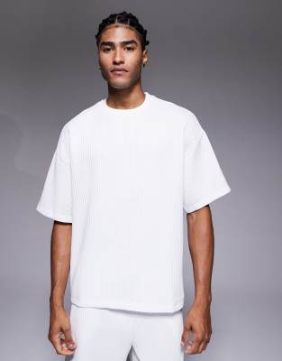 River Island Oversized Plisse T-shirt In White