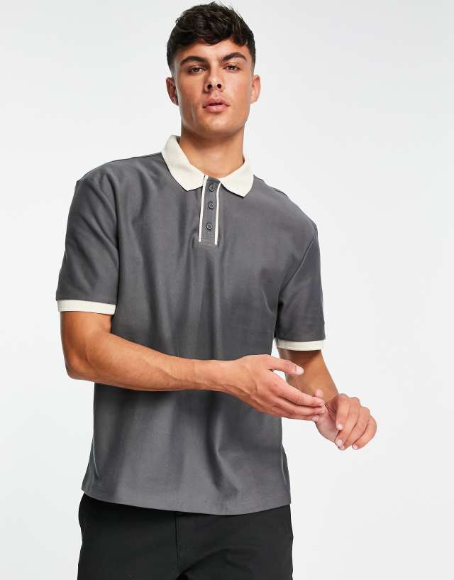 River Island oversized polo in gray