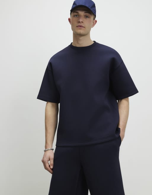 River Island Oversized premium cotton blend t-shirt in navy, 2 of 4