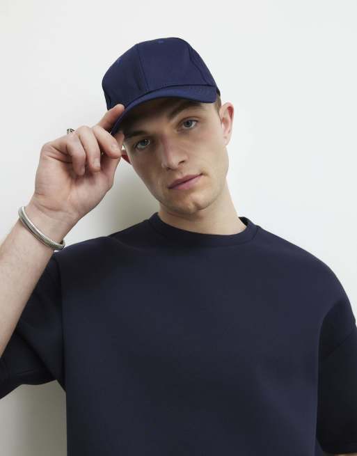 River Island Oversized premium cotton blend t-shirt in navy, 3 of 4