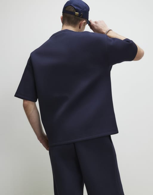 River Island Oversized premium cotton blend t-shirt in navy, 4 of 4