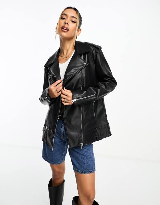 River island long leather hot sale jacket