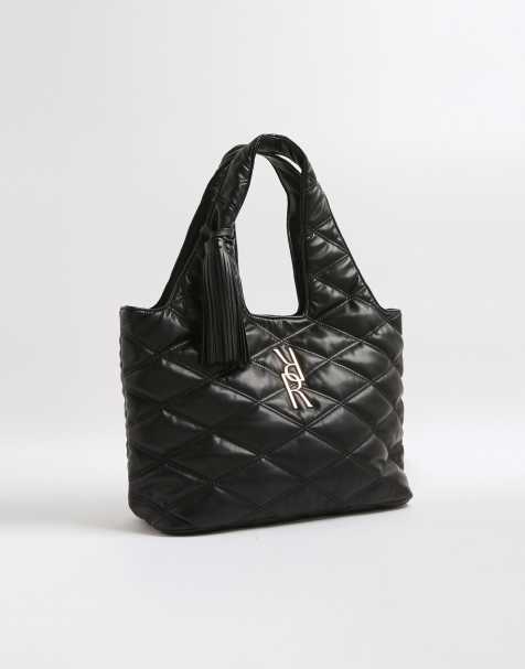 River Island Oversized quilted rr tassel slouch bag in black - view 1