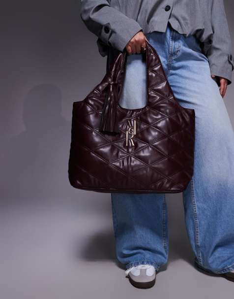 River Island oversized quilted slouch bag in burgundy - view 1