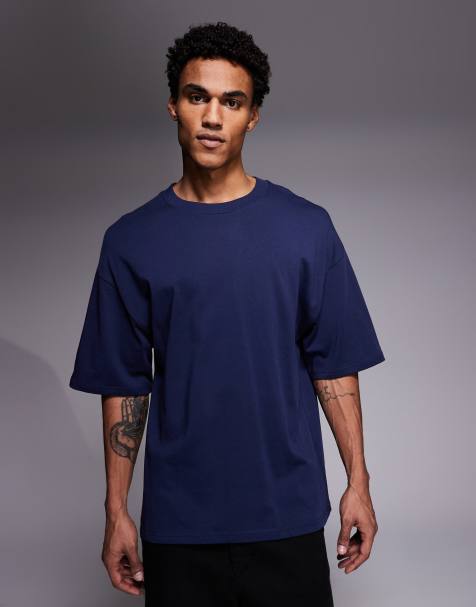 River Island - Oversized recht T-shirt in marineblauw - view 1