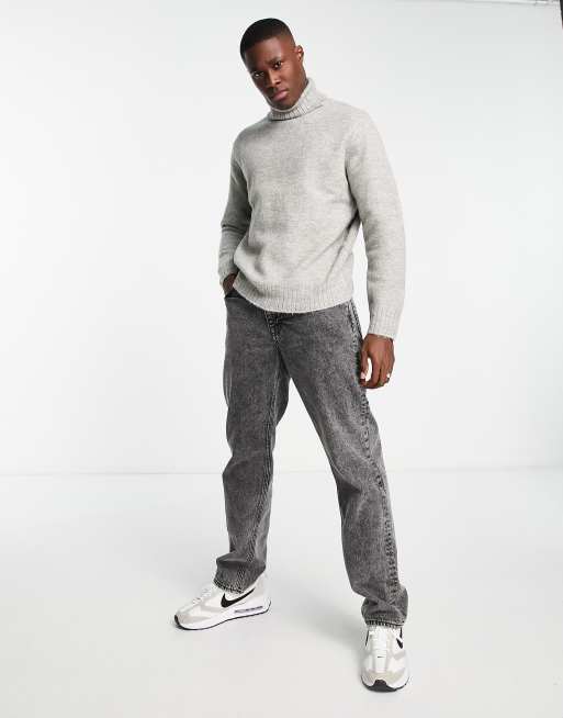 River Island oversized roll neck jumper in grey | ASOS