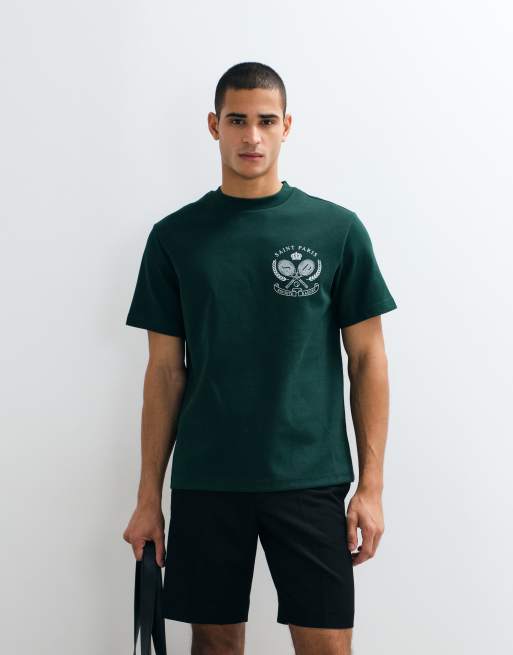 River Island oversized 'Saint Paris Tennis' t-shirt in green, 3 of 5