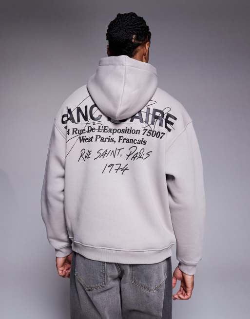 River Island oversized 'Sanctuaire' graphic hoodie in grey