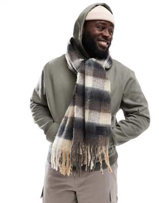 River Island oversized scarf in beige check-Brown