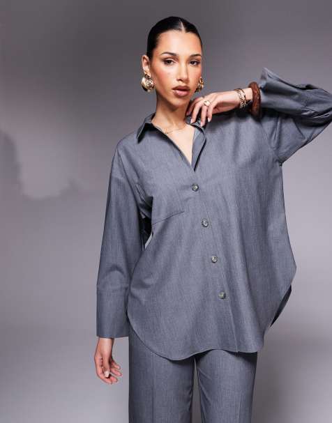 River Island oversized shirt in grey (part of a set) - view 1