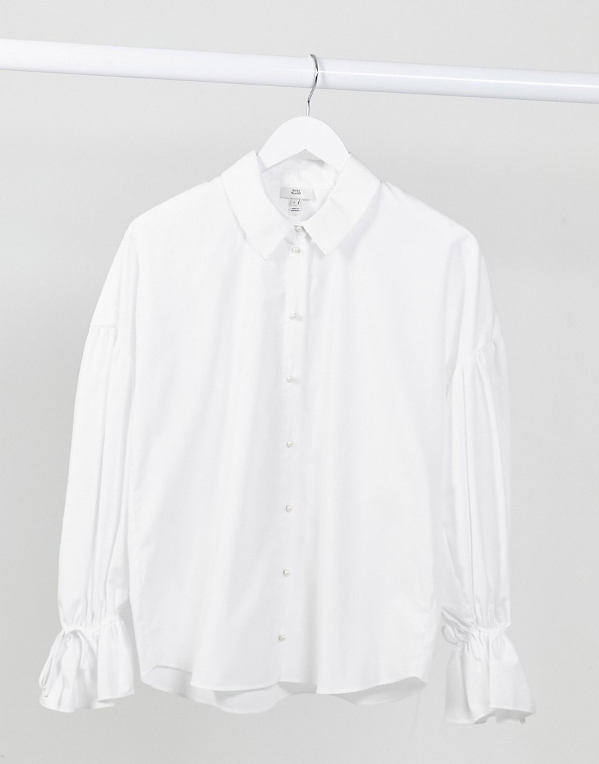 River Island oversized sleeve poplin shirt in white