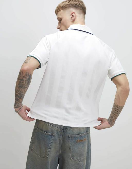River Island Oversized stripe football polo shirt in white, 4 of 4