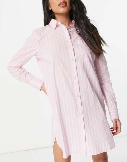 Pink and white striped shirt outlet dress