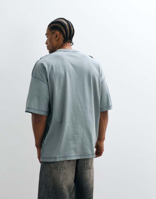 River Island oversized T-shirt met Japanse graphic en wassing in blauw, 5 van 5