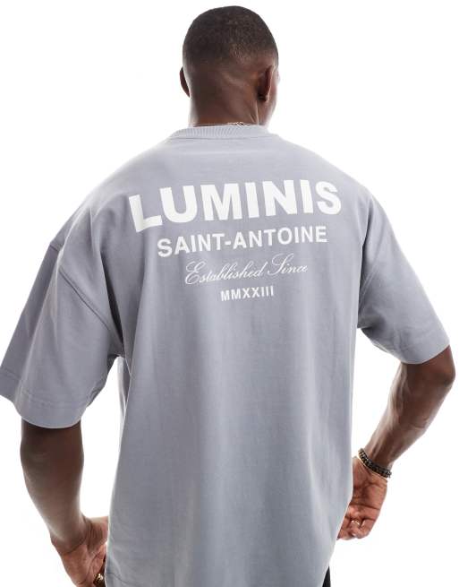 River Island - Oversized T-shirt met 'Luminis' print in grijs