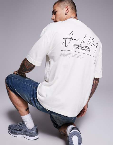 River Island oversized t-shirt with ame le nuit script graphic in white - view 1
