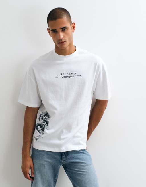 River Island oversized t-shirt with dragon graphic in white, 2 of 5