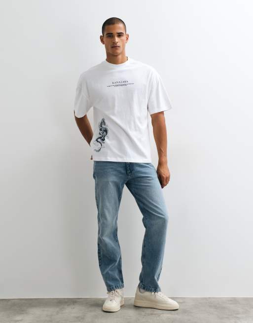River Island oversized t-shirt with dragon graphic in white, 4 of 5