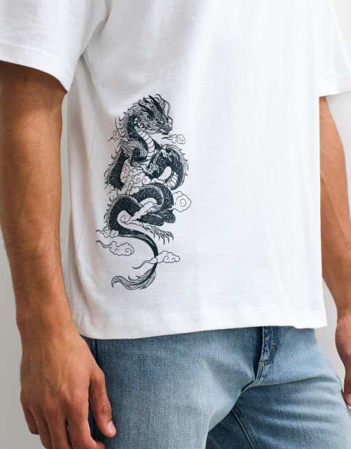 River Island oversized t-shirt with dragon graphic in white, 5 of 5