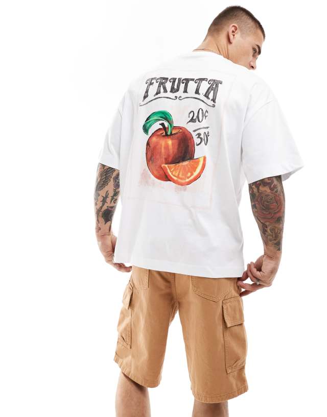 River Island - oversized t-shirt with fruit back print in white