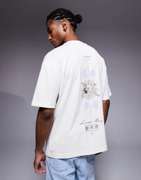 River Island oversized t-shirt with Japanese crane graphic in ecru - view 1