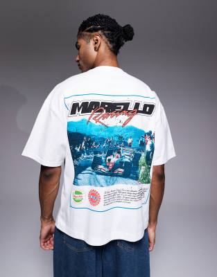 River Island Oversized T-shirt With 'morello Racing' Back Print In White