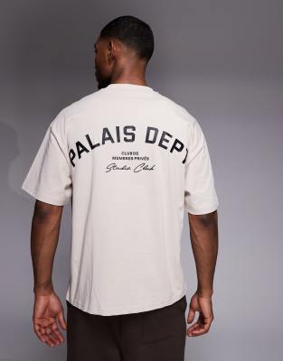 River Island Oversized T-shirt With Palais Dept. Graphics In Neutral