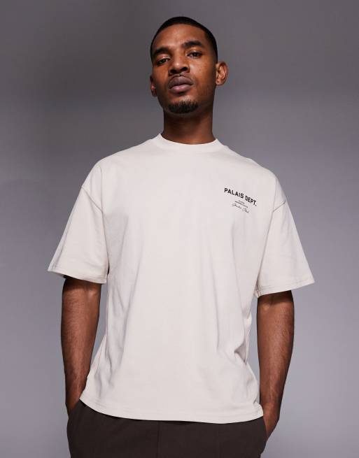 River Island oversized t-shirt with palais dept. graphics in light stone, 3 of 5
