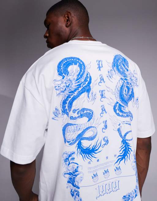 River Island oversized t-shirt with palais dragon embroidery in white