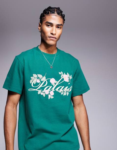 River Island oversized t-shirt with palais floral embroidery in green - view 1
