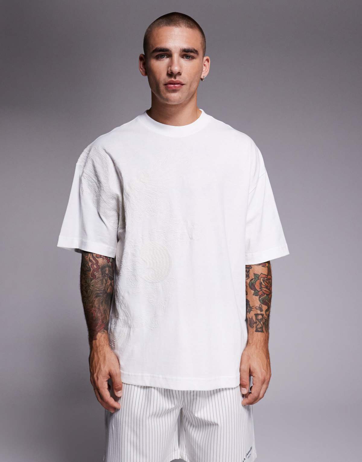 River Island oversized t-shirt with phoenix embroidery in white