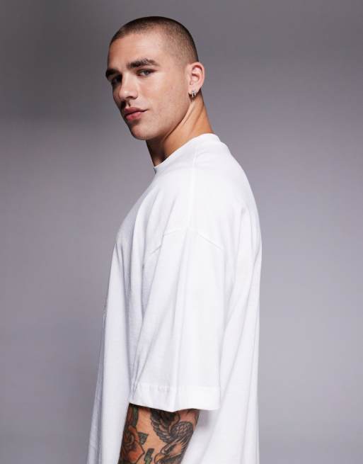 River Island oversized t-shirt with phoenix embroidery in white, 4 of 5