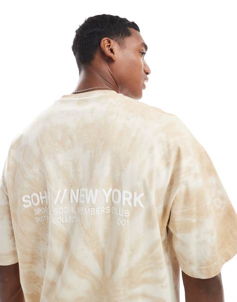 River Island oversized t-shirt with Soho logo back print in ecru tie dye - view 1