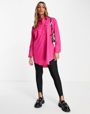 River Island oversized utility shirt in bright pink