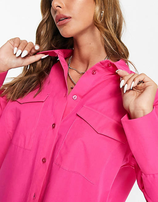 Women Shirts & Blouses/River Island oversized utility shirt in bright pink 