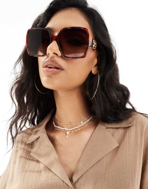 River Island - Oversized vierkante zonnebril in tortoise