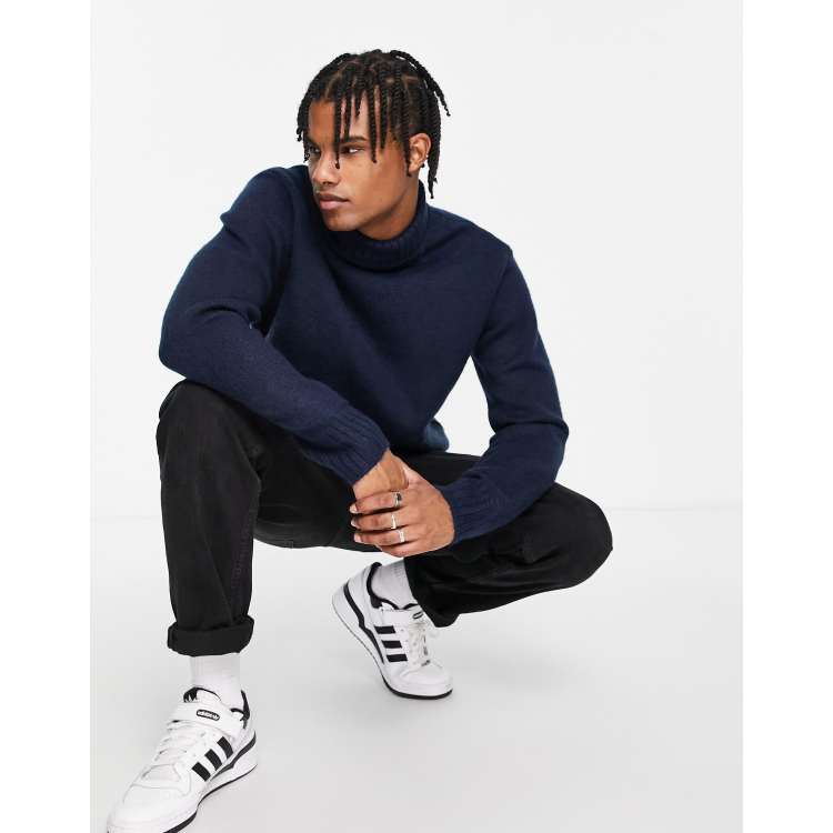 River Island oversized wool roll neck sweater in navy ASOS