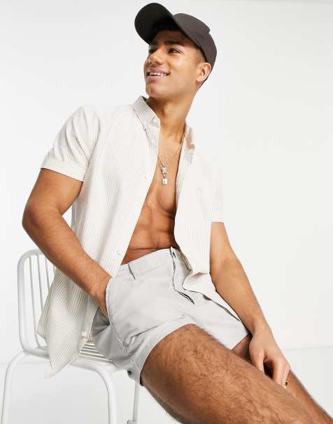 River Island oxford stripe shirt in stone