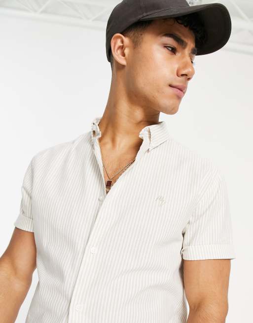 River Island oxford stripe shirt in stone, 3 of 4