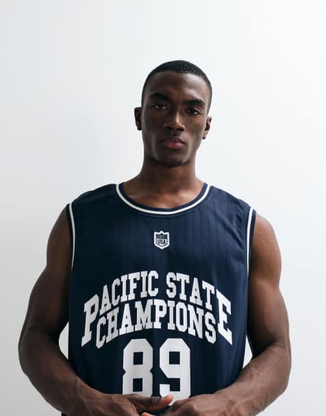 River Island 'Pacific State Champions' vest in navy - view 1
