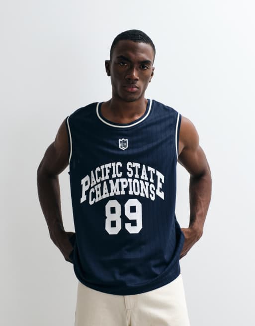 River Island 'Pacific State Champions' vest in navy, 2 of 5