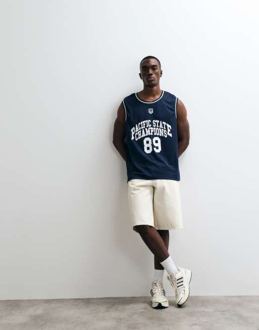 River Island 'Pacific State Champions' vest in navy, 3 of 5