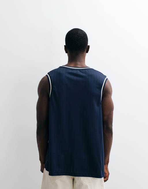 River Island 'Pacific State Champions' vest in navy, 4 of 5