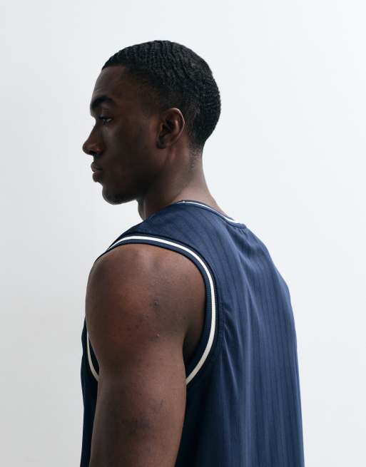 River Island 'Pacific State Champions' vest in navy, 5 of 5
