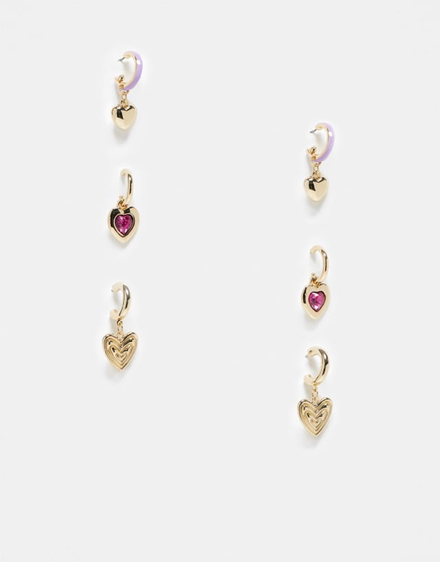 River Island - pack of 3 huggie hoops with hearts