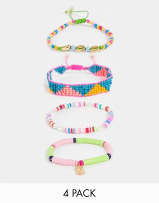 River Island pack of 4 bracelets in mixed summer beads and charms