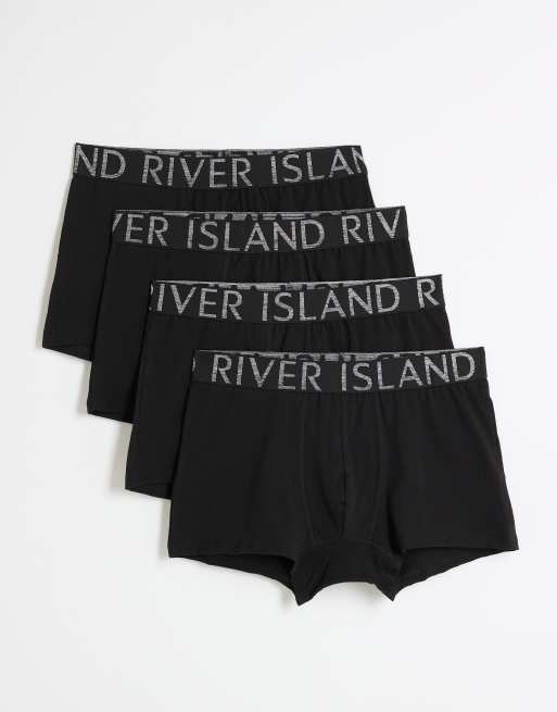 River Island Pack of 4 cotton stretch ri trunks in black